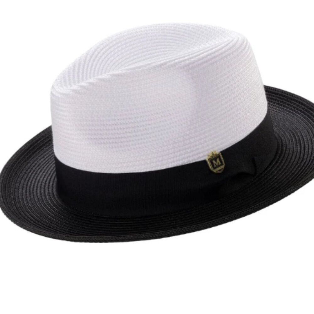 Montique Black Two-tone Pinch Fedora With Matching Grosgrain Ribbon-WideBrim H47
